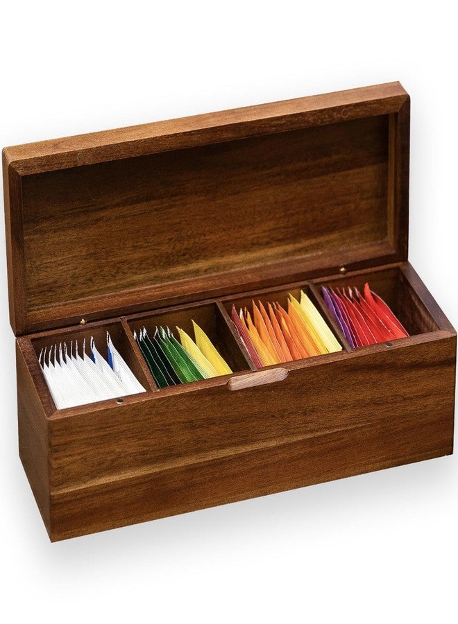 FLYIEE Acacia Wooden Tea Bag Organizers, Tea packet Storage Boxes, Tea Caddy for Tea Bags Chest, Teabag Holder Containers, Teabox Station Display, Organizador De Tes Caja Para Te, 4 Compartments - Image 1