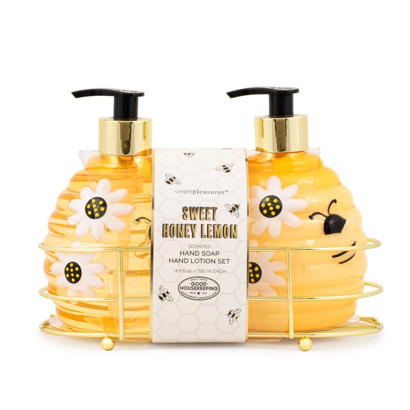 Simple Pleasures Beehive 2 Pack Sweet Honey Lemon Scented Liquid Hand Soap Dispensers - Plastic Novelty Decorative Refillable Hand Pumps for Kitchen Countertops and Bathroom Sinks - Image 1