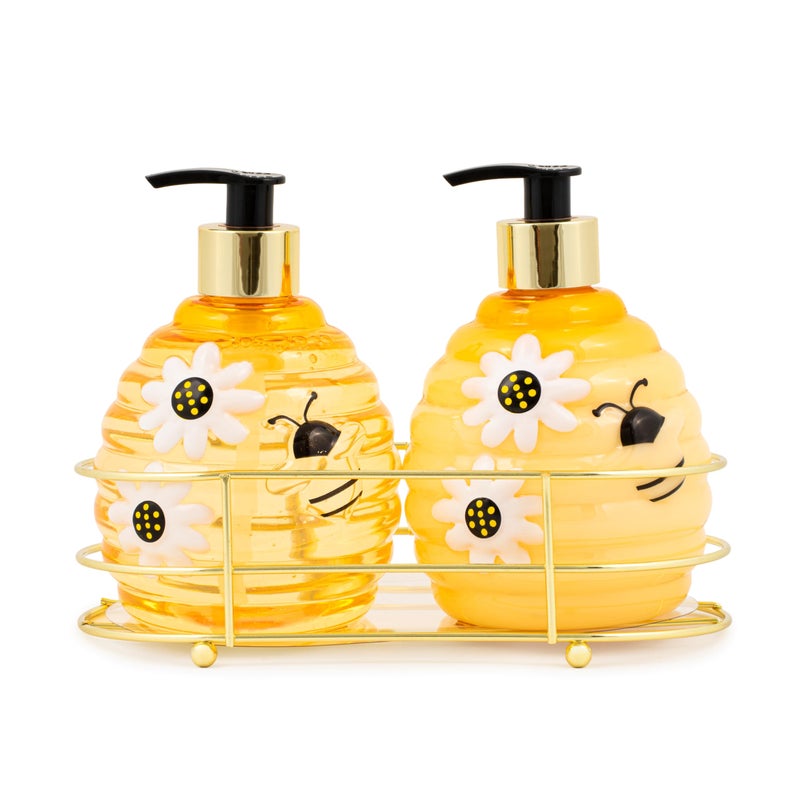 Simple Pleasures Beehive 2 Pack Sweet Honey Lemon Scented Liquid Hand Soap Dispensers - Plastic Novelty Decorative Refillable Hand Pumps for Kitchen Countertops and Bathroom Sinks - Image 2