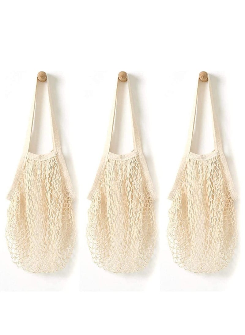 SYOSI - Grocery Mesh Bags, Portable/Reusable/Washable Organic Cotton String Reusable Shopping Produce Net Tote with Short Handle Handbag for Fruit Vegetable Storage (3 pcs) - Image 1