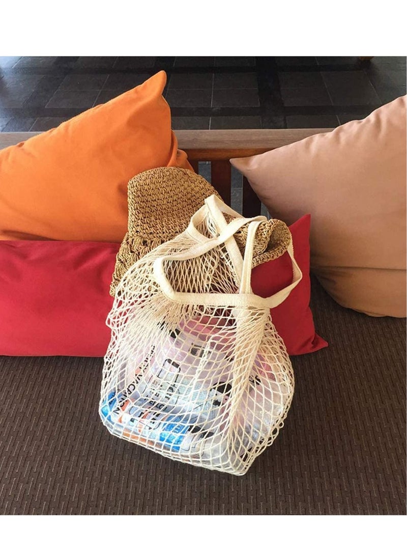 SYOSI - Grocery Mesh Bags, Portable/Reusable/Washable Organic Cotton String Reusable Shopping Produce Net Tote with Short Handle Handbag for Fruit Vegetable Storage (3 pcs) - Image 1