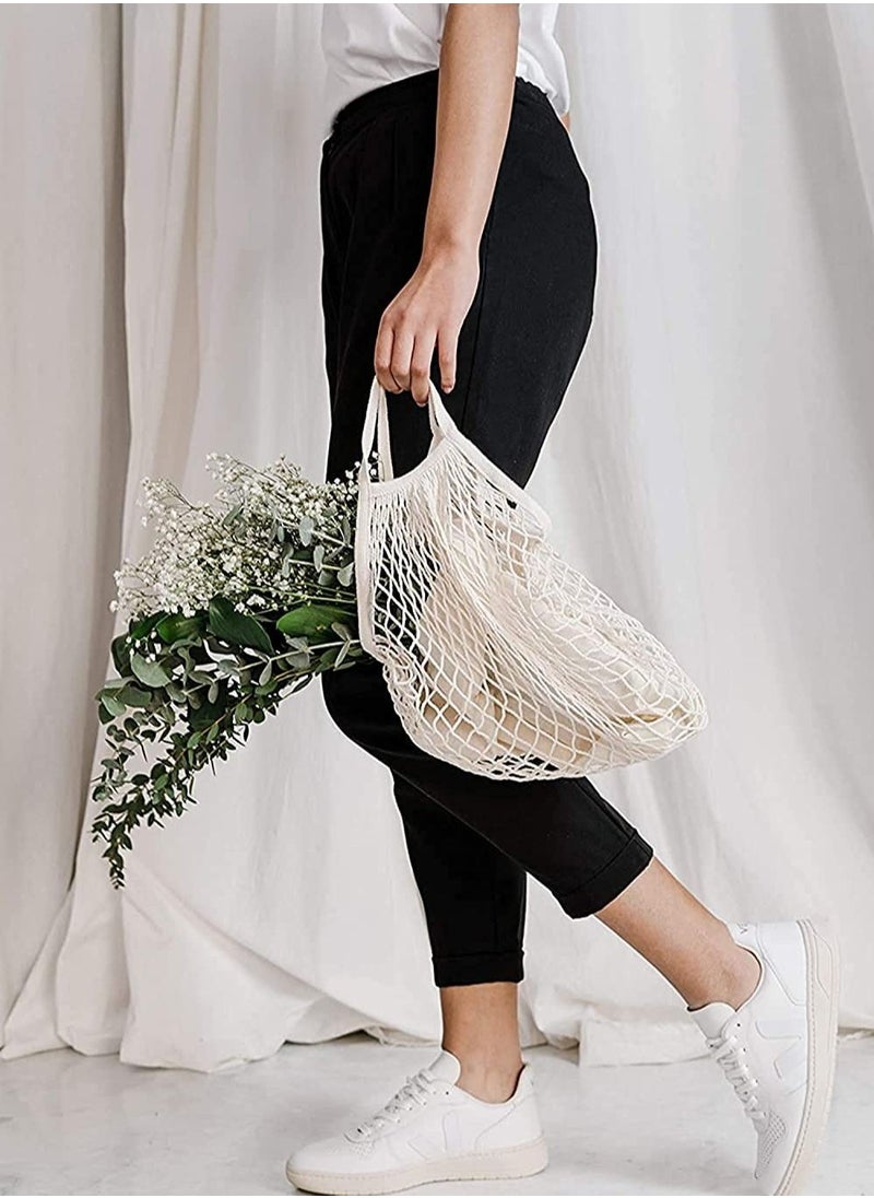 SYOSI - Grocery Mesh Bags, Portable/Reusable/Washable Organic Cotton String Reusable Shopping Produce Net Tote with Short Handle Handbag for Fruit Vegetable Storage (3 pcs) - Image 1