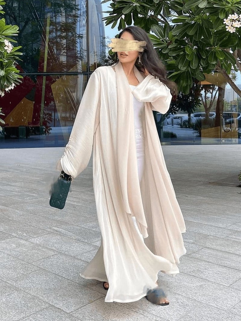 LN098 Plus Size Satin Cardigan with Lantern Sleeves - Flowing Elegant Loose Fit, Multiple Colors, Versatile Daily Outerwear