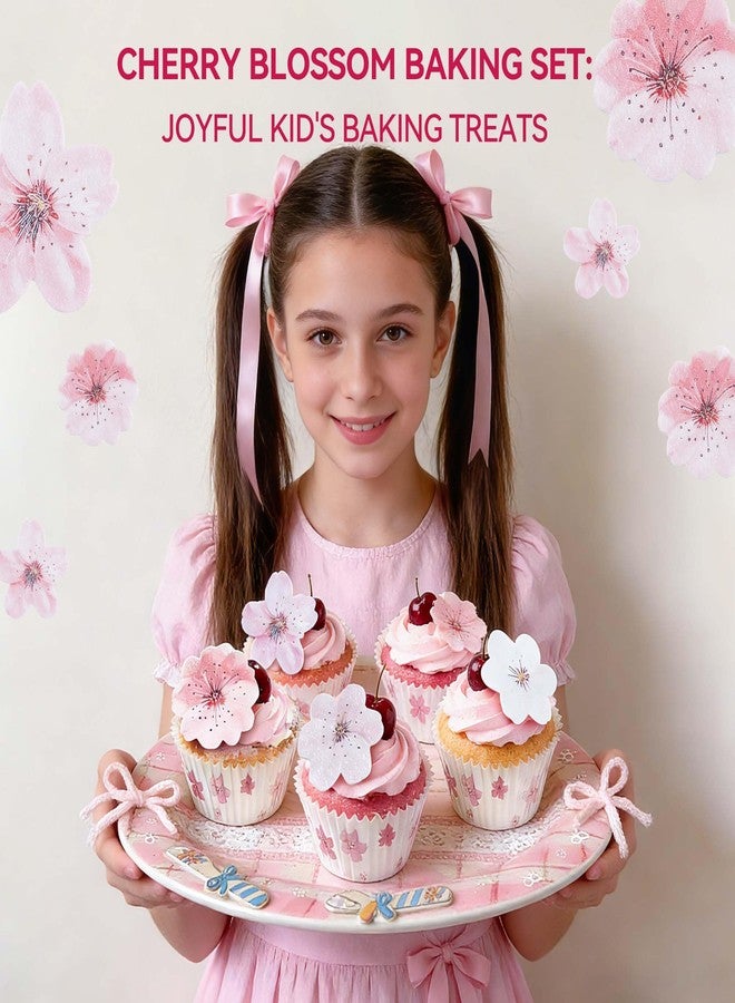 FOOMEE 100Pack Cherry Blossoms Cupcake Toppers, Wafer Paper Flowers for Cupcake Birthday, Baby Shower, Wedding Party, Sakura Theme Dessert Decorations - Image 4