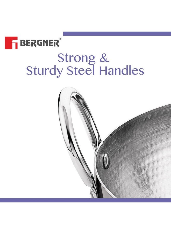BERGNER - BERGNER BE Essentials 26 cm Hammered Kadai, 3 Liters Kadhai Without Lid, Thickness 2.2 mm, Food Safe, Sturdy and Durable, Easy to Clean, Gas Stove Ready, Dishwasher Safe, 5-Year Warranty by Bergner - Image 1