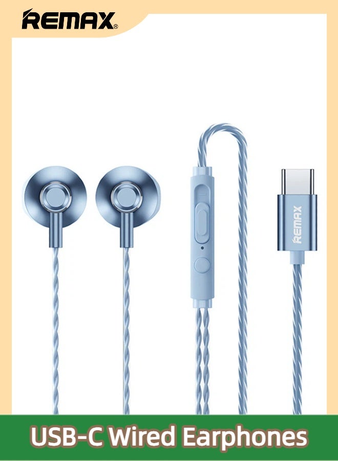 REMAX RM-711a USB-C Wired In-Ear Earphones, HD Stereo With Mic, Durable In-Ear Earbuds (Blue) - Image 1