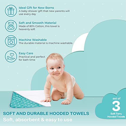 Spasilk Hooded Towel Set for Newborn Boys and Girls, Soft Terry Towel Set, Pack of 3, Green Dots - Image 4