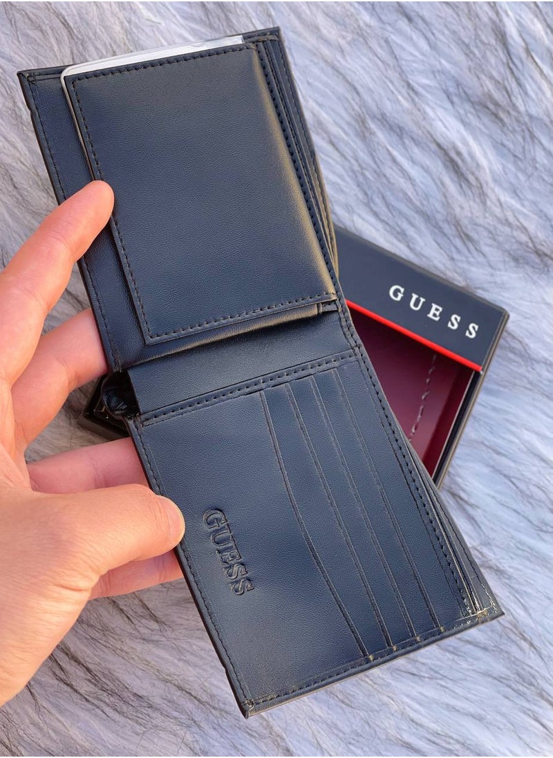GUESS Luxury Men's Genuine Leather Wallet - Slim & Stylish Design - Card & Cash Slots - Lightweight & Comfortable - High Quality - Durable & Practical - Compact Wallet with Secure Protection - Classic Black  - Image 3