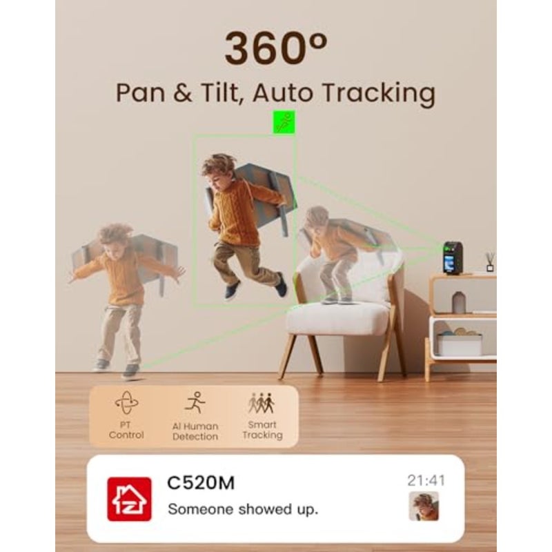 كاميرا مكالمات فيديو ثنائية الاتجاه مع شاشة HD 2.8 بوصة، C520M 2.5K Pan Tilt داخلي للمنزل الذكي واي فاي كاميرا مراقبة أمنية مع تطبيق الهاتف، كشف الحركة، للكلاب الأليفة والمربية المسنة، قابس إضافي - Image 4
