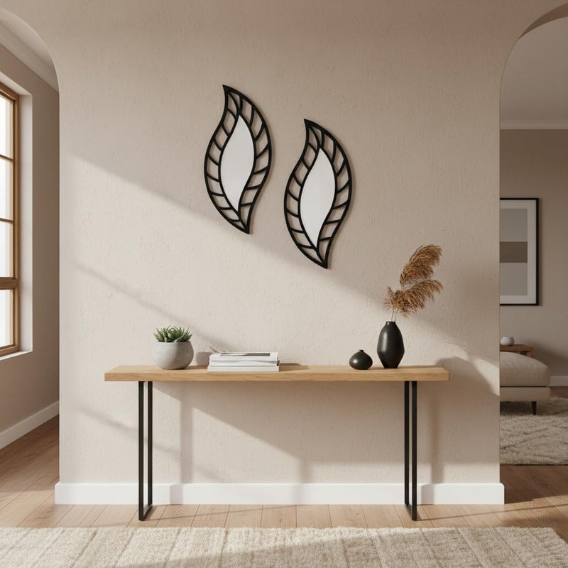 HFR Artech Decorative Wall Mirror Set of 2 "Leaf" Modern MDF Wood Frame Size 20x40cm for Piece Magic Hanging Strong Double Face Adhesive No Nails No Crushing Royal Black - Image 2