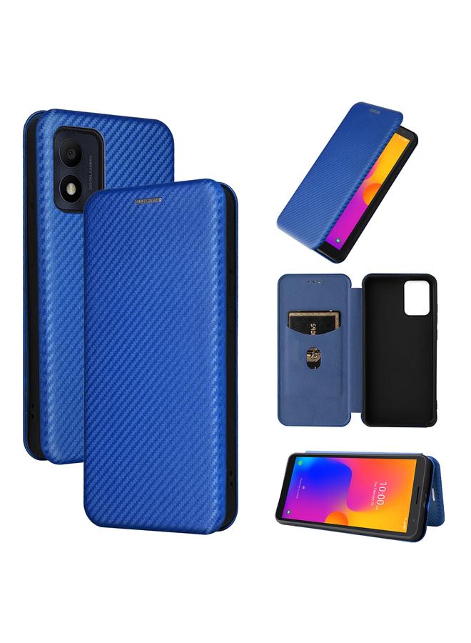 اس-توب جراب لهاتف Alcatel 1B 2022 مصنوع من جلد قلاب وملمس ألياف الكربون - Image 1