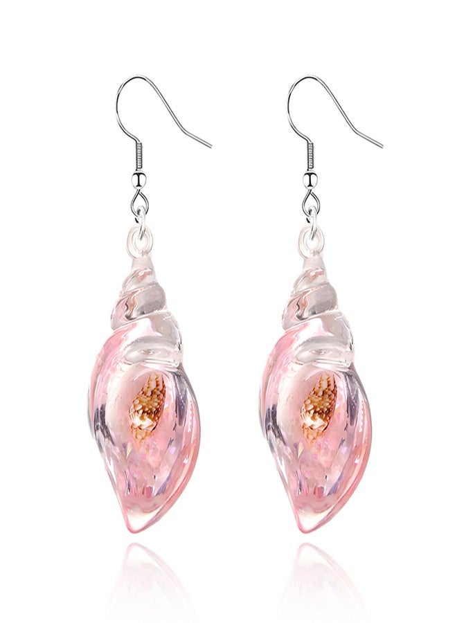 RLHRNDE Shell Conch Earrings for Women Handmade Ocean Blue Acrylic Resin Seashell Conch Dangle Earrings Bohemian Summe Beach Fashion Jewelry Gift (Pink) - Image 1
