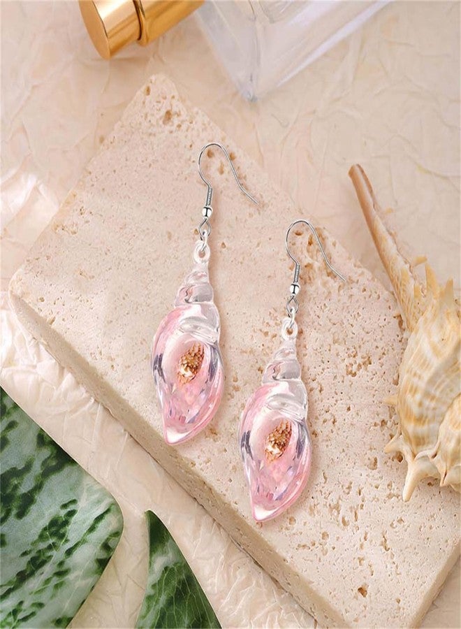 RLHRNDE Shell Conch Earrings for Women Handmade Ocean Blue Acrylic Resin Seashell Conch Dangle Earrings Bohemian Summe Beach Fashion Jewelry Gift (Pink) - Image 5