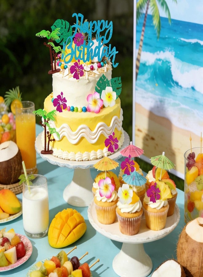 Morofme 17pcs Ocean Cupcake Topper Hawaiian Cake Decorations Aloha Flowers Cake Topper Tropical Sea Themed Cupcake Picks Luau Flowers Drinks Dessert Decor for Summer Beach Birthday Party Supplies - Image 3