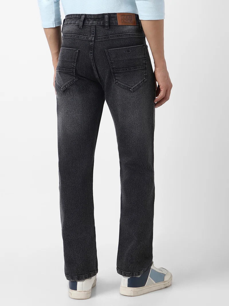 Urbano Fashion  Urbano Fashion Men's Black Straight Fit Washed Jeans Stretchable for Men | Best Price UAE