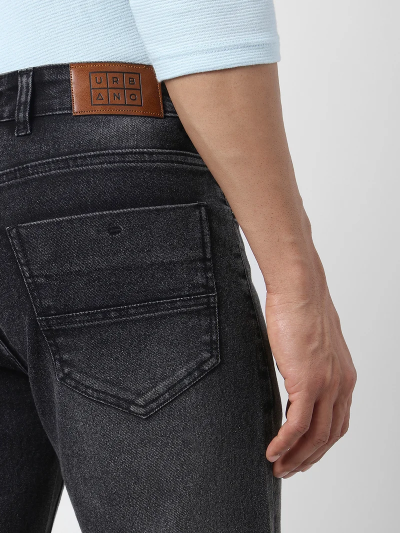 Urbano Fashion  Urbano Fashion Men's Black Straight Fit Washed Jeans Stretchable for Men | Best Price UAE