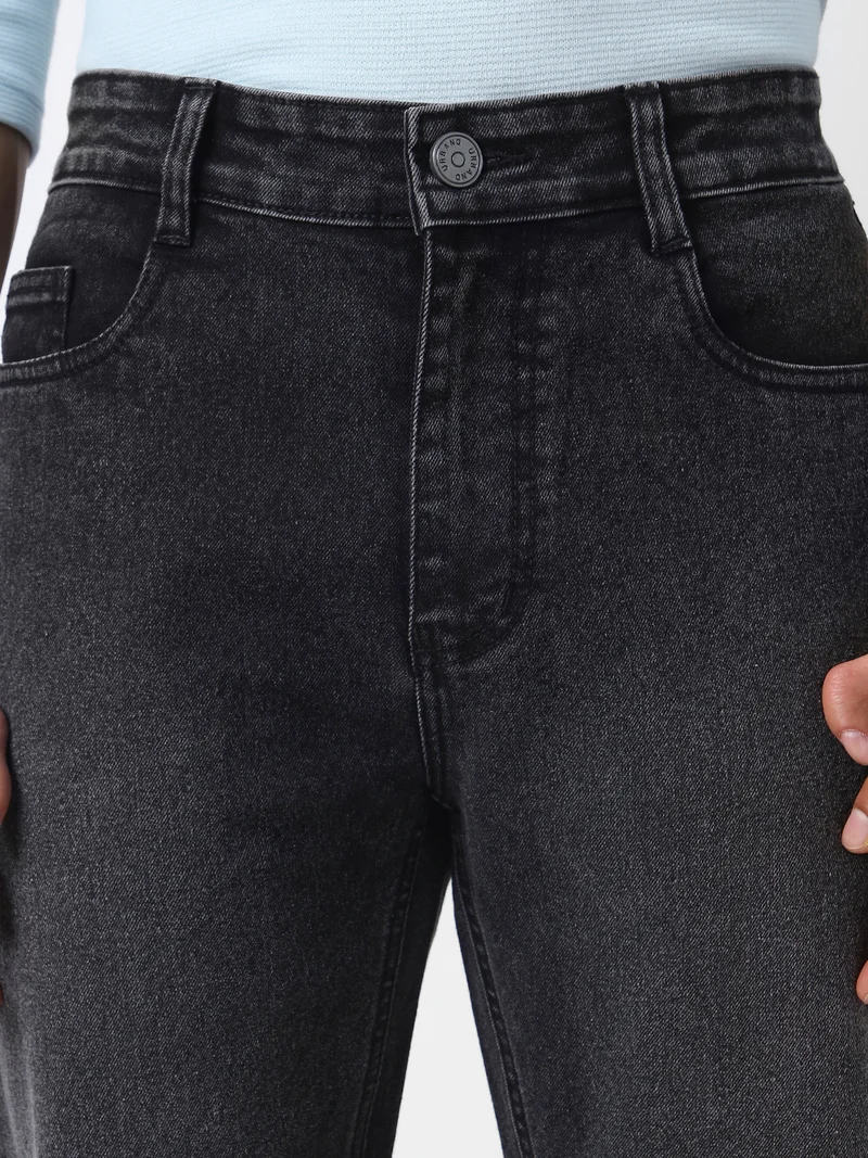 Urbano Fashion  Urbano Fashion Men's Black Straight Fit Washed Jeans Stretchable for Men | Best Price UAE