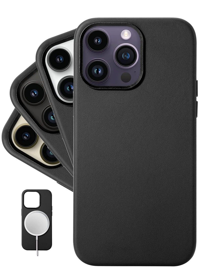 MUNTAQI (for iPhone 14 Pro Max) - European Nappa Leather Case - Smoothen and Soften Over Time - Compatible with Magsafe - Black - Image 1