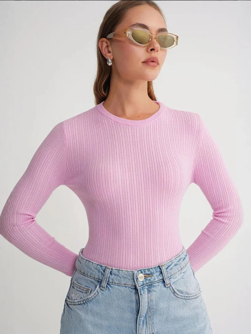 MixRay Mixray Soft Textured Ribbed Fitted Top
