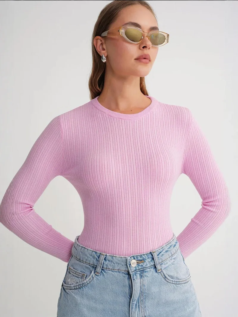 MixRay Mixray Soft Textured Ribbed Fitted Top