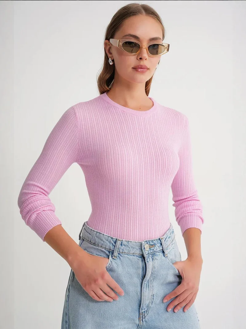 MixRay Mixray Soft Textured Ribbed Fitted Top