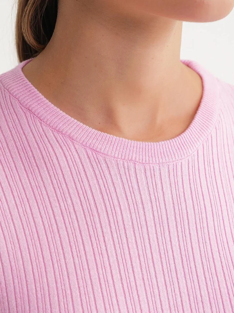Mixray Powder Pink Mixray Soft Textured Ribbed Fitted Top for Women | Best Price UAE