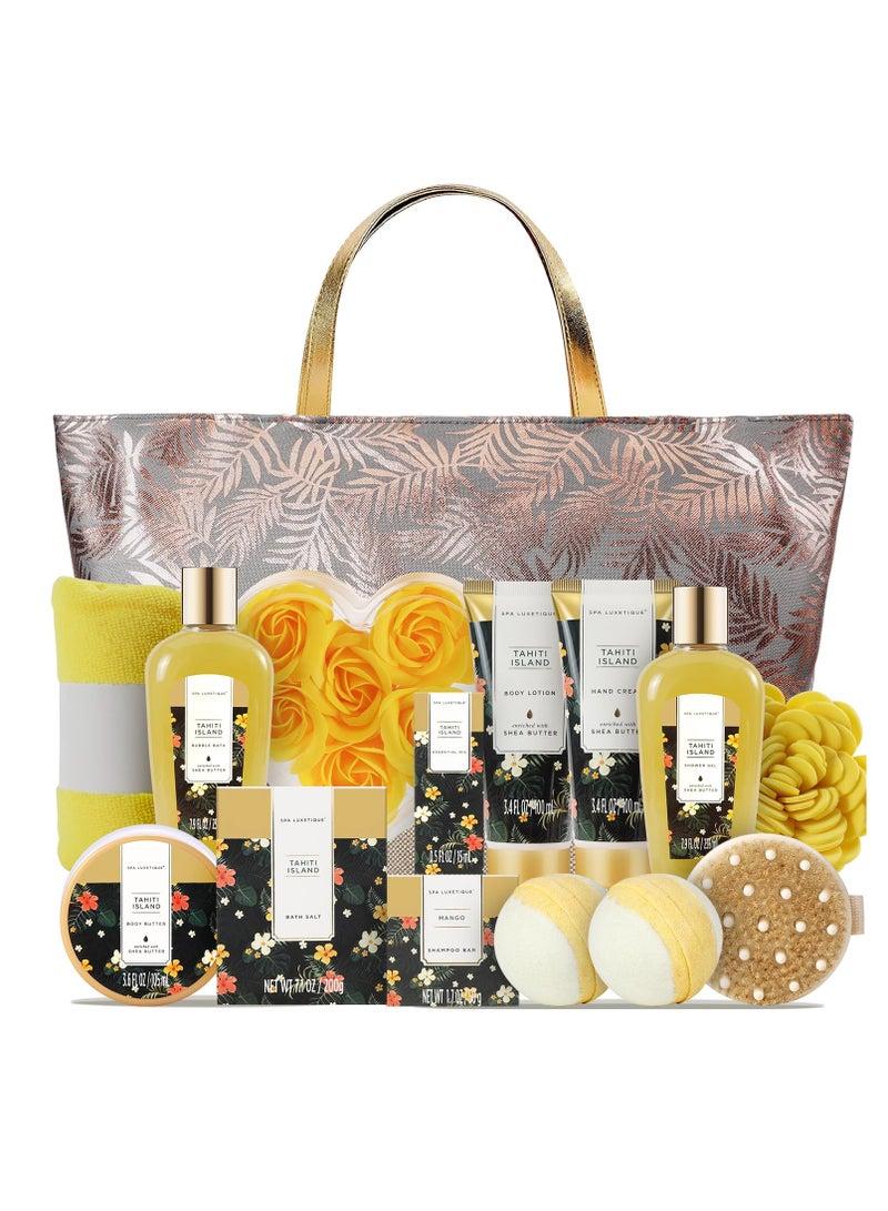 spa luxetique Spa Gifts Basket for Women, Spa Luxetique Tahiti Island Bath Gift Set, 15pcs Luxury Self Care Kit with Bath Bombs, Essential Oil, Hand Cream, Bath Salt, Tote Bag, Birthday Day Gifts - Image 1