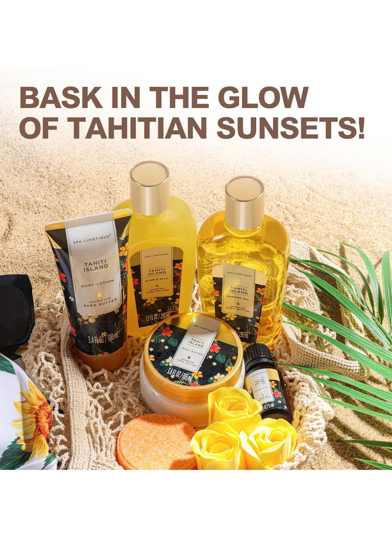 spa luxetique Spa Gifts Basket for Women, Spa Luxetique Tahiti Island Bath Gift Set, 15pcs Luxury Self Care Kit with Bath Bombs, Essential Oil, Hand Cream, Bath Salt, Tote Bag, Birthday Day Gifts - Image 2