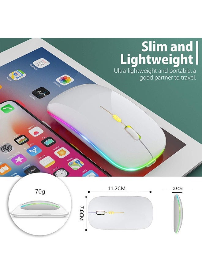 ماوس LED لاسلكي، ماوس بلوتوث صامت نحيف قابل لإعادة الشحن، ماوس كمبيوتر لاسلكي محمول مع جهاز استقبال USB LED، ماوس لاسلكي للمكتب للكمبيوتر المحمول المكتبي.