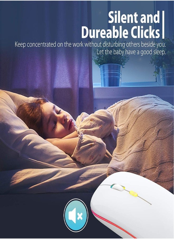 ماوس LED لاسلكي، ماوس بلوتوث صامت نحيف قابل لإعادة الشحن، ماوس كمبيوتر لاسلكي محمول مع جهاز استقبال USB LED، ماوس لاسلكي للمكتب للكمبيوتر المحمول المكتبي.