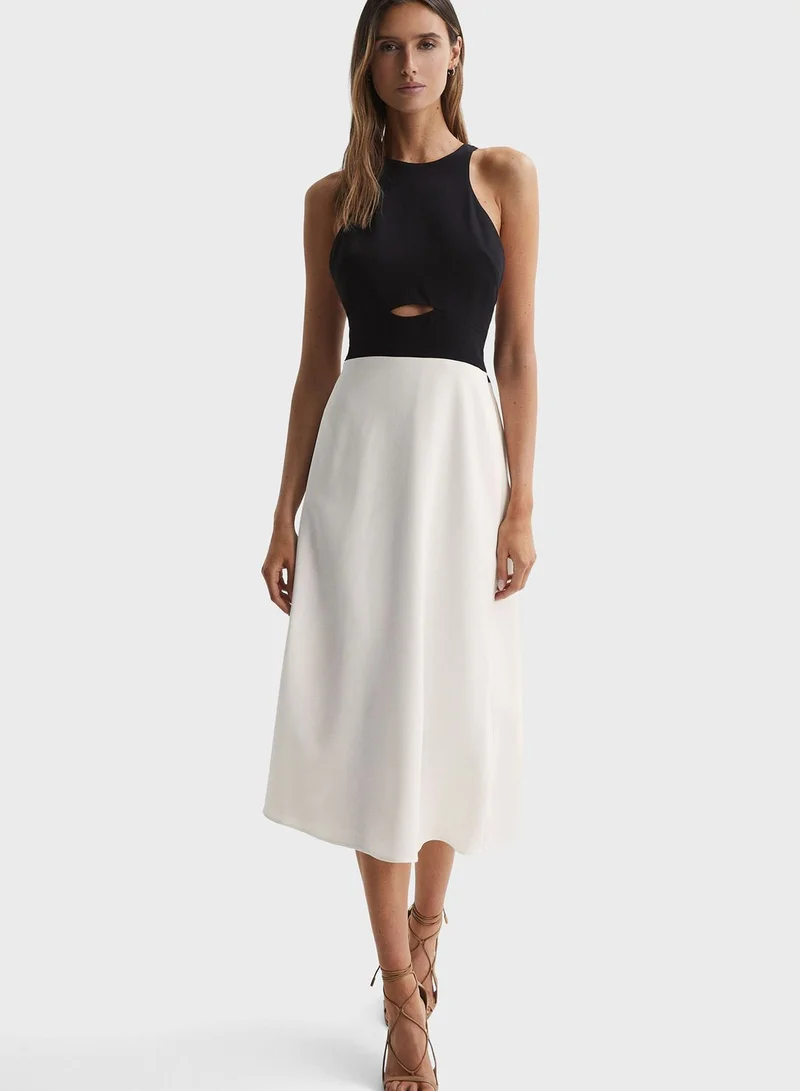 REISS Color Block Halter Neck Dress