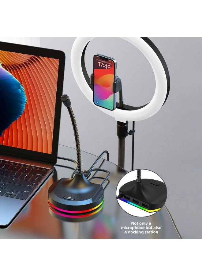 Lacoz 2-in-1 USB Desktop Microphone with 3-Port USB 2.0 Hub Low Noise Omnidirectional Mic with RGB Lighting Mute Button, Flexible Gooseneck for Meetings, Gaming & Online Classes - Image 5