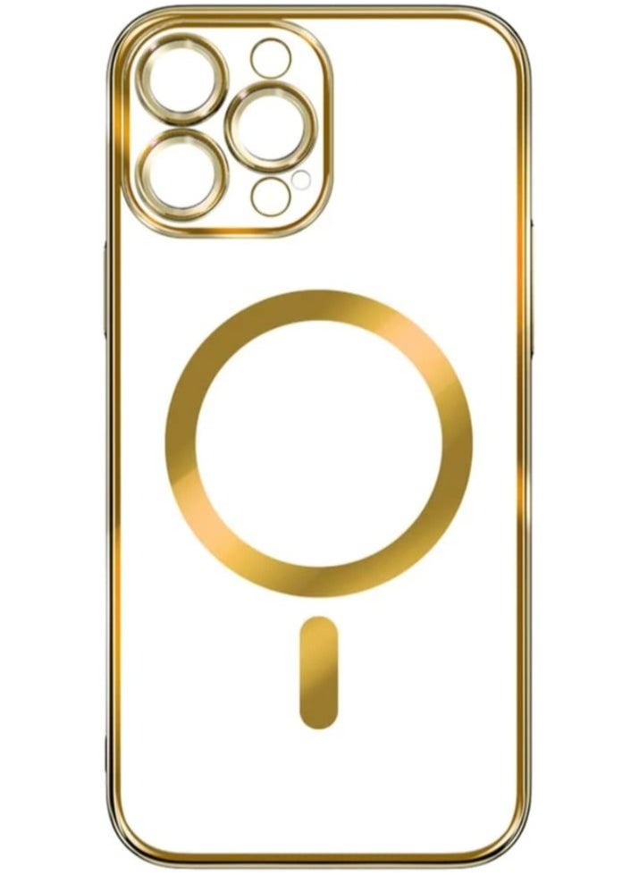 Raxoom Luxury Plating Clear Magnetic For Magsafe Wireless Charge Case Compatible With IPhone 14 Pro|14 Pro Max Soft Silicone Ultraslim Edges Protective TPU PC Hybrid Case(Gold Pro Max) - Image 1