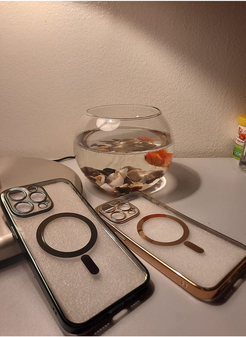 Raxoom Luxury Plating Clear Magnetic For Magsafe Wireless Charge Case Compatible With IPhone 14 Pro|14 Pro Max Soft Silicone Ultraslim Edges Protective TPU PC Hybrid Case(Gold Pro Max) - Image 4