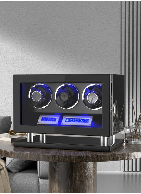 Fingerprint Lock Watch Winder 3 Automatic Winder With LCD Touch Screen, Blue LED Light, 5TPD, 3 Rotation modes, Remote Control, Adjustable Watch Cuff and Super Quiet Motor for watch enthusiasts