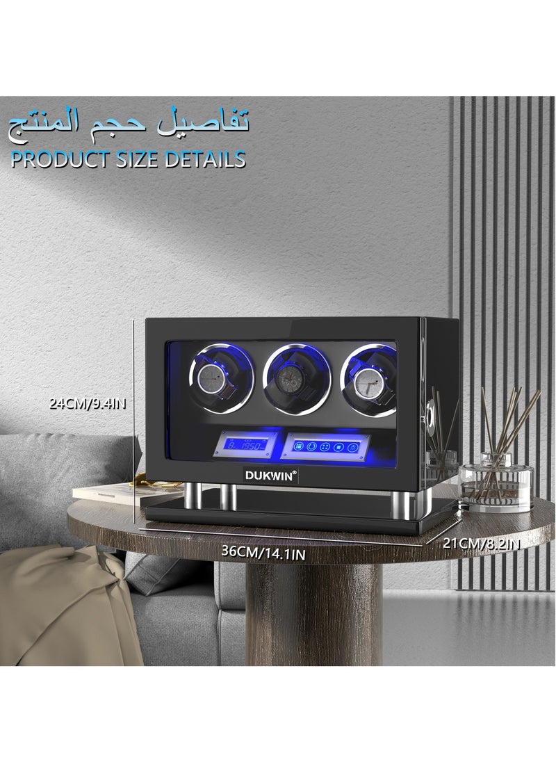 Fingerprint Lock Watch Winder 3 Automatic Winder With LCD Touch Screen, Blue LED Light, 5TPD, 3 Rotation modes, Remote Control, Adjustable Watch Cuff and Super Quiet Motor for watch enthusiasts