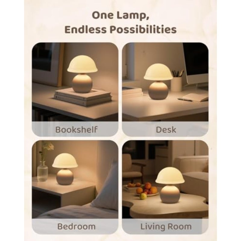 Mushroom Lamp Bedside Table Lamp for Bedroom, Glass Lampshade Cute Nightstand Lamp with Stepless Dimmer, Small Modern Table Lamp for Living Room, Apartment, Desk, Office, Shelf Décor White - Image 4