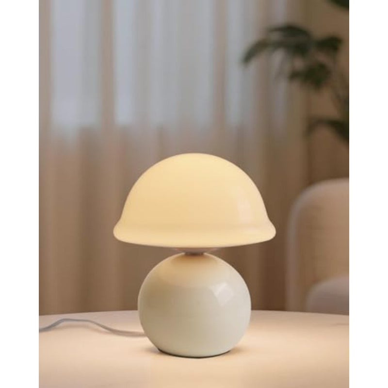 Mushroom Lamp Bedside Table Lamp for Bedroom, Glass Lampshade Cute Nightstand Lamp with Stepless Dimmer, Small Modern Table Lamp for Living Room, Apartment, Desk, Office, Shelf Décor White - Image 2