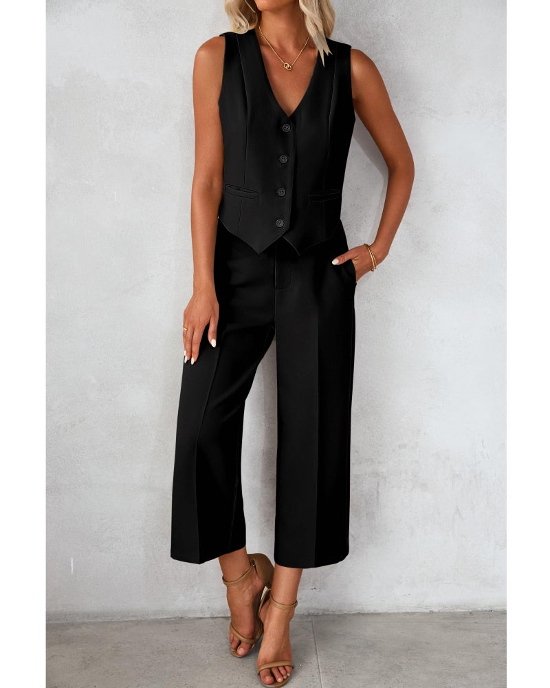 luvamia Two Piece Sets for Women Summer Capri Pant Sets Outfits Summer Spring Outfits for Women Spring Womens Clothes Cute Black Small Fits Size 4 / Size 6 - Image 5