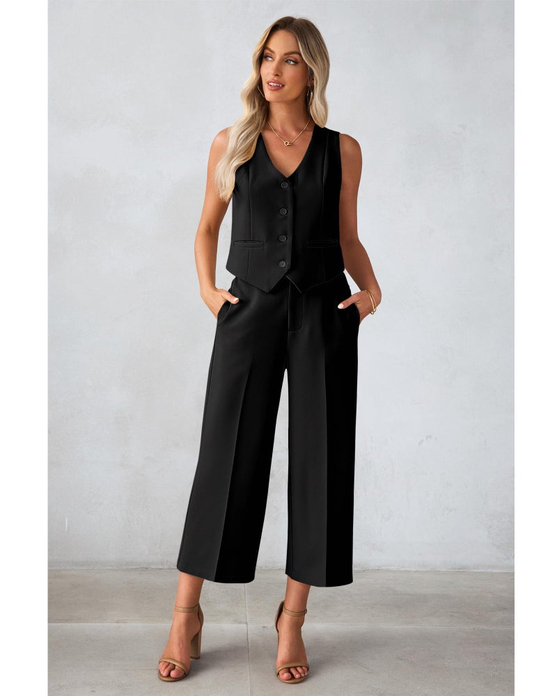 luvamia Two Piece Sets for Women Summer Capri Pant Sets Outfits Summer Spring Outfits for Women Spring Womens Clothes Cute Black Small Fits Size 4 / Size 6 - Image 4