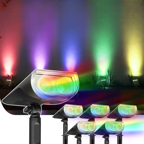 Linkind Christmas Solar Lights Outdoor StarRayS, Christmas Decorations Color Changing Solar Spot Lights, IP67 Waterproof for Landscape Garden Pathway Walkway (Multicolor, 6 Pack) - Image 1