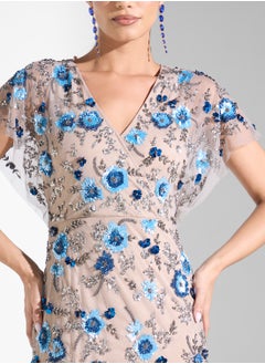 Adrianna Papell Embellished Flutter Sleeve Maxi Dress  - Image 3