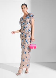 Adrianna Papell Embellished Flutter Sleeve Maxi Dress  - Image 4