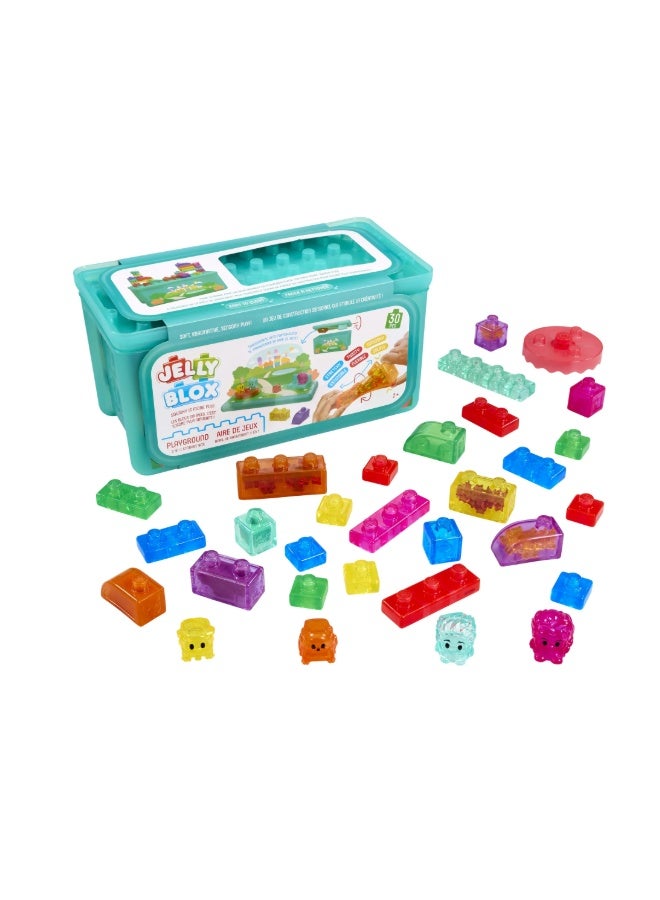 Jelly Blox مجموعة تخزين ملعب – 30 قطعة من كتل البناء الناعمة والحسية مع شخصيات إضافية وغطاء مجموعة اللعب، للأعمار من 2 وما فوق - Image 2