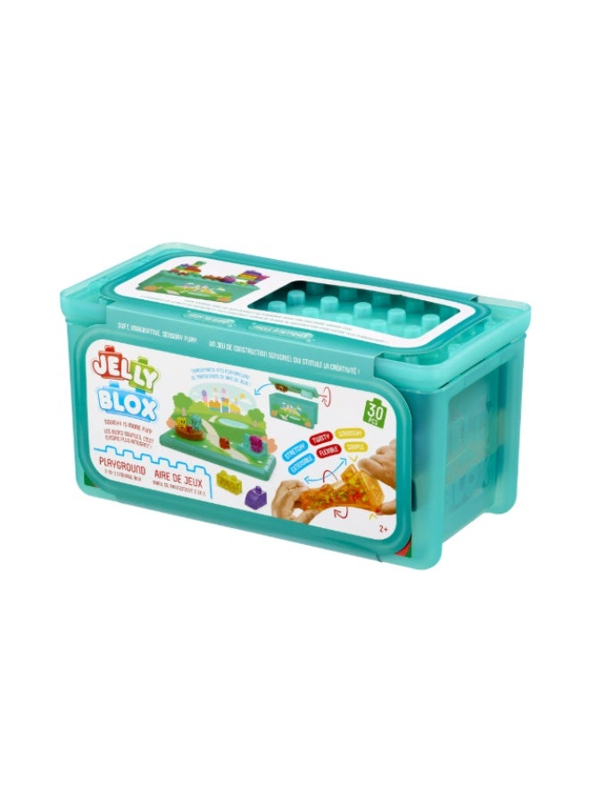Jelly Blox مجموعة تخزين ملعب – 30 قطعة من كتل البناء الناعمة والحسية مع شخصيات إضافية وغطاء مجموعة اللعب، للأعمار من 2 وما فوق - Image 4