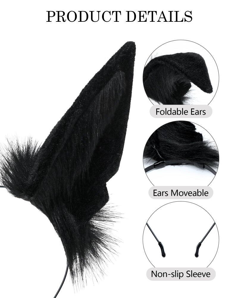 BNLIDES Handmade Fur Wolf Ears Headwear Women Men Cosplay Costume Party Cute Head Accessories for Halloween (Black) - Image 2