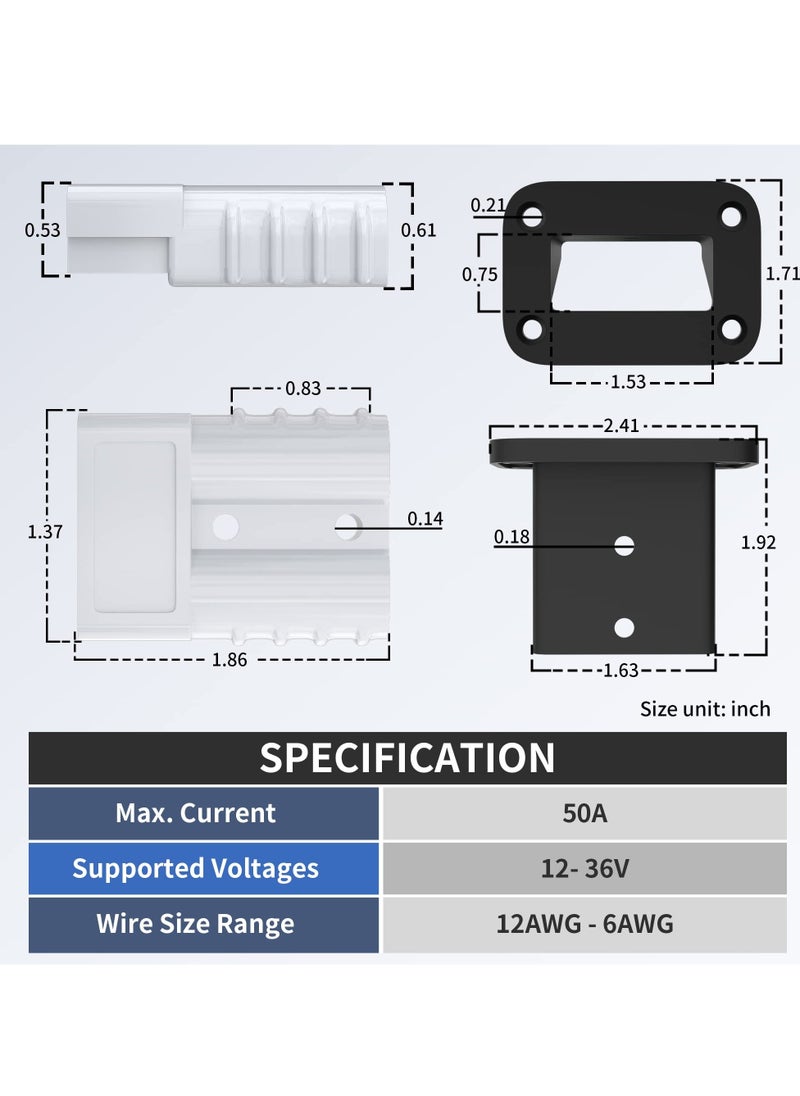 Excefore 50 Amp Battery Quick Connect Connector Kit - 6/8/10/12 Gauge Battery Quick Disconnect Cable Connector Plug with Mounting Bracket for Boat Winch Car Trolling Motor - 6 Pack  - Image 2