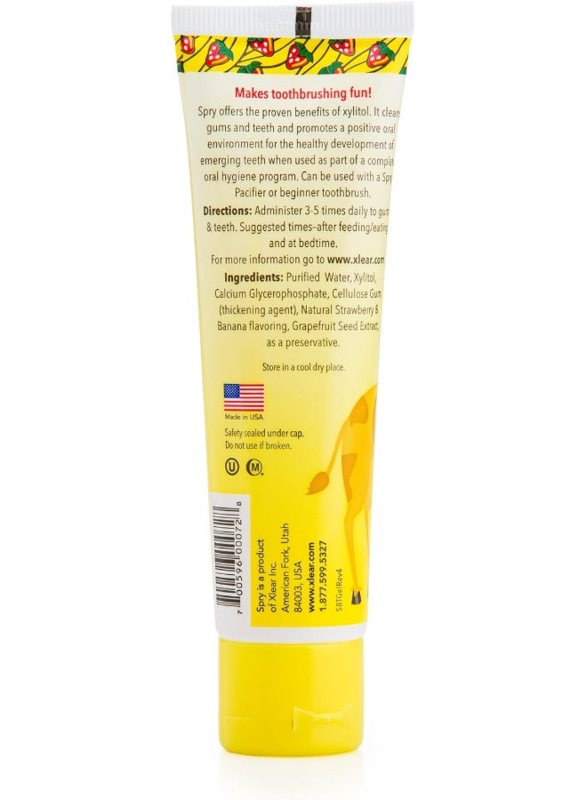 Spry Natural Xylitol Toothpaste for Baby, Toddler, Kids Age 3 Months Up - Fluoride Free Tooth Gel, Support Development of Emerging Teeth, Strawberry Banana, Bubblegum, Original, 2 Fl Oz (Pack of 3) - Image 3