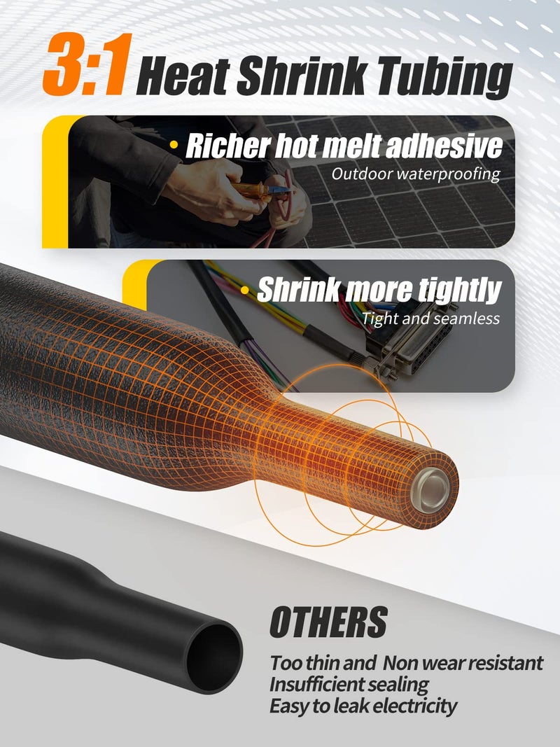Eventronic Heat Shrink Tubing Kit 200 PCS, 3.54" Extra-Length, 3:1 Ratio Dual Walled with Strong Adhesive Lined, Marine Grade Shrink Wrap - Industrial Heat-Shrink Tubing -Black - Image 4