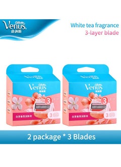 Venus Gillette Venus Triple Blade Razor Refills with White Tea Scent-2 package*3 blades-for a Luxurious Shaving Experience，no handle included  - Image 1